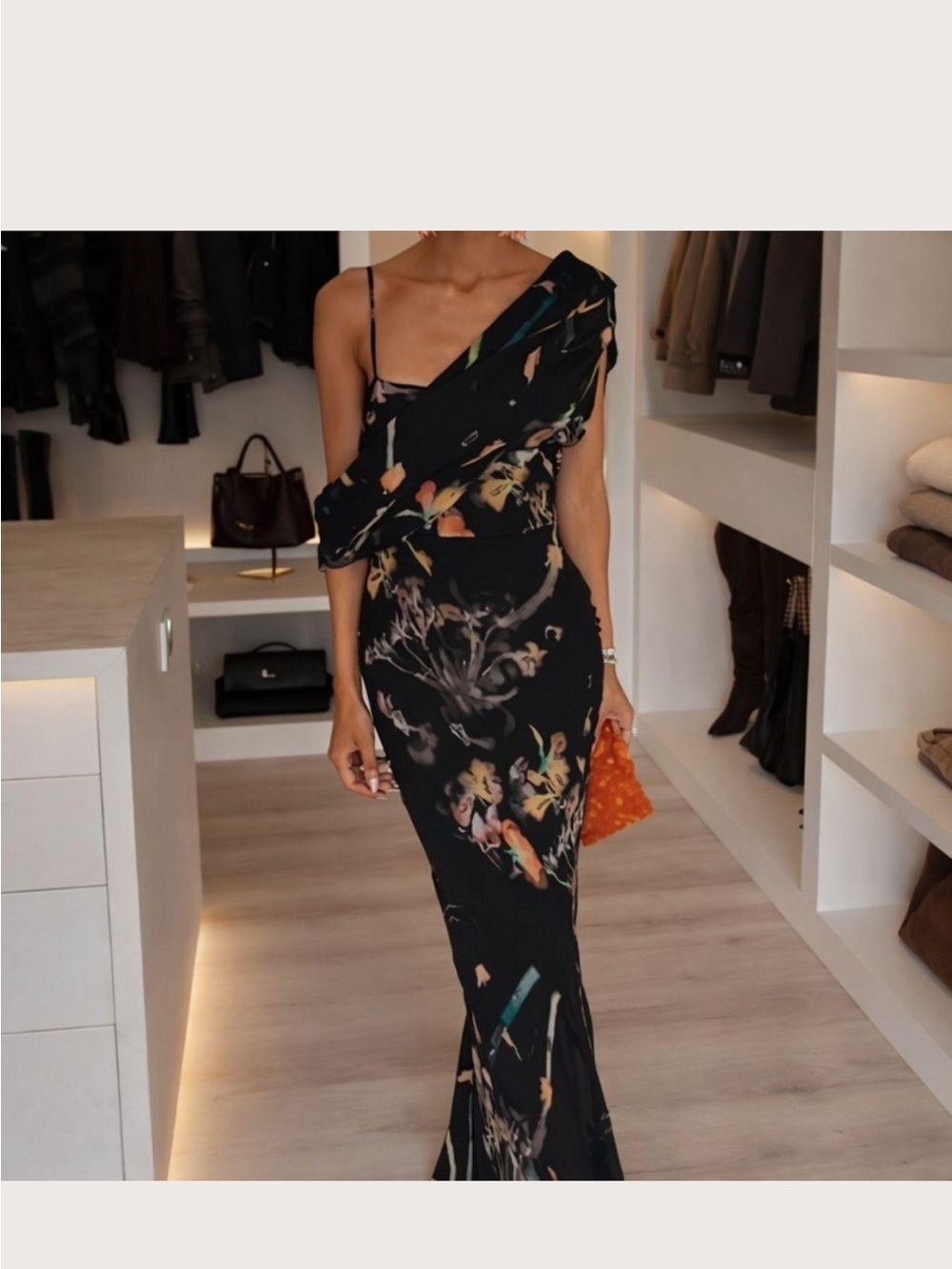 Zara Beaded Printed Cape Dress